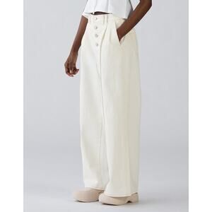 Rokh x GU (Uniqlo) Wide Button Cotton Jeans in Off White